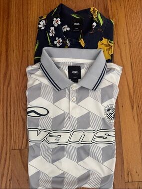 Vans Boy’s Gray & White Geometric Polo and Vans Boy’s Tropical Floral Shirt